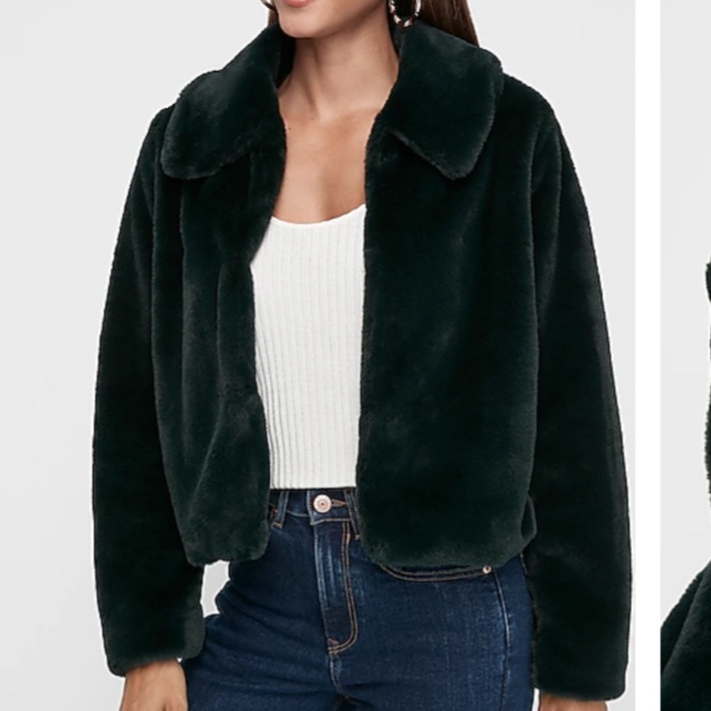 Express Green Faux Fur Jacket